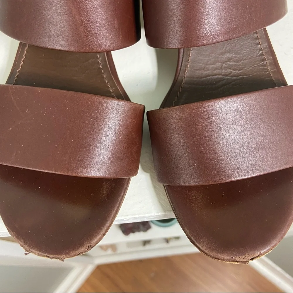 Mansur Gavriel Brown Leather Block Chunky Heeled Mules Sandals Heels Size 36/6